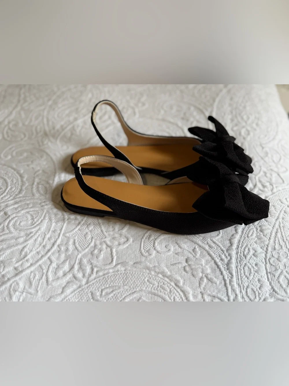 Women’s Black Slingback Flat with Decorative Bow